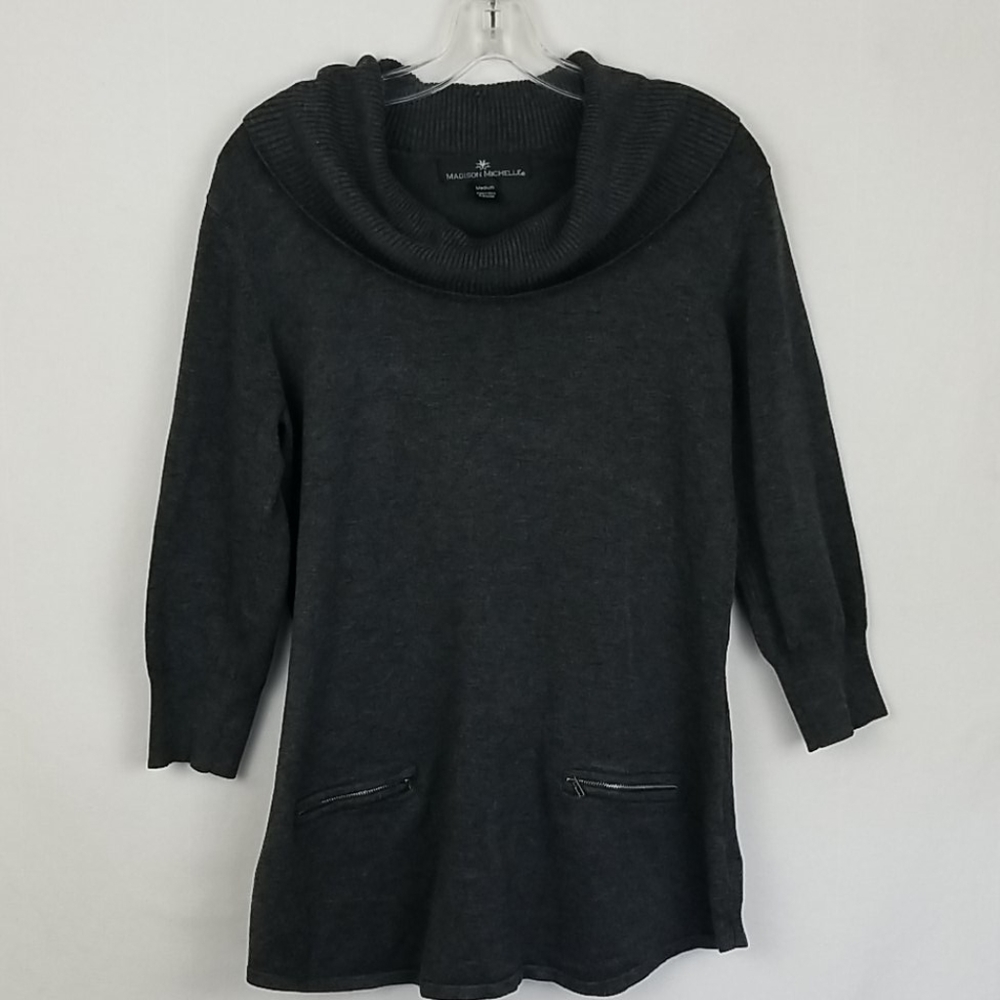 Madison Michelle Gray Cowl Neck Tunic Sweater Sz M